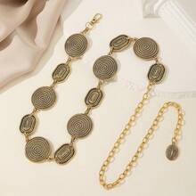 Vintage Punk Style Metal Hollow Floral Disc Waist Chain, Women's Fashion Retro Cinched Waist Body Chain, Geometric Pattern Bohemian Zinc Alloy, Spring Summer Autumn Winter - Gold - View 6