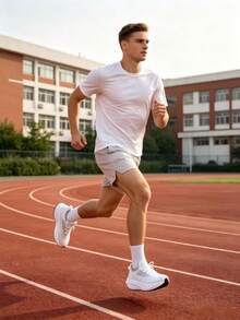 Men's Lightweight Breathable Running Shoes, Anti-Slip Athletic Sneakers - White - View 3