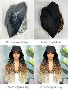 Curly Faux Locs Crochet Hair With Hat Goddess Locs Cap Wig Hippie Locs Connected Baseball Cap Wig Synthetic Braided Boho Style Wigs - Ombre - View 7