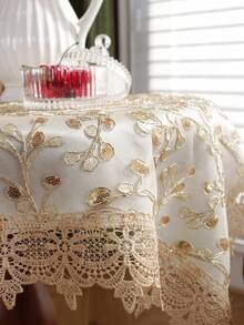 ABEST6522 Home&Living store 1件雙層100%聚酯纖維蕾絲飾邊3D刺繡金線刺繡廚房餐桌布書房書桌桌布家居裝飾節日裝飾室內外派對婚禮裝飾系列 - 彩色 - 查看 5