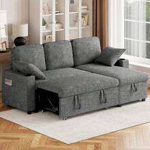 2 Seater Sofa Bed, 3 In 1 Convertible Corner Sofa Bed, 190cm Pull Out Linen Double Sleeper Chair With Pocket And Adjustable Backrest For Living Room - Chenille Dark Grey - 3-seater - View 10
