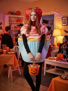 Strawberry Cake Cosplay Costume For Women, Sweet And Cute Halloween Party Outfit, Carnival Fancy Dress - Multicolor - View 7