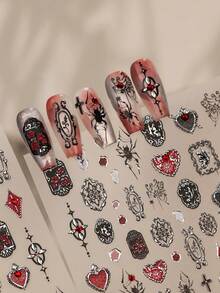1 Cross Explosive Dark Gothic Nail Charm Sticker, Silver Spider Web Nail Art Sticker DIY - Multicolor - View 3
