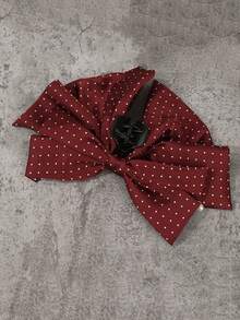 1件女款復古酒紅波點大蝴蝶結髮夾，緞面垂墜珍珠優雅頂夾，浪漫甜美風髮飾，適合婚禮、約會、晚宴及溫柔半紮髮型 - 彩色 - 查看 6