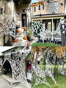 Halloween Spider Web Decorations With Extra Realistic Spiders, Halloween Spider Web Decor, Includes Realistic Spiders, Super Elastic Spider Web, Suitable For Halloween Indoor/Outdoor Party Supplies, Super Elastic Spider Web Halloween Decorations - Multiple Styles - View 9