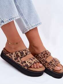 Fashionable And Comfortable Women's Summer Flip-Flops On The Platform With Buckles And Profiled Insole Pink Brown - Brown - View 8