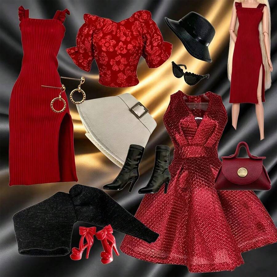 Multi-Piece Luxury Doll Clothing Sets, Designed For Fashionistas, Paired With Exquisite Accessories, Suitable For Various Occasions. Fits 11.5-12 Inch Dolls, 1/6 BJD Doll Clothes, Shoes, Hats, Bags, Earrings, Necklaces, Can Be Used As Holiday Gifts.