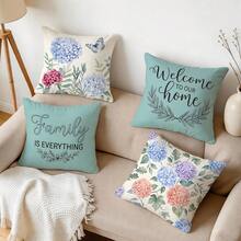 4pcs Hydrangea Butterfly And Floral Pattern Pillow Covers Without Inserts, Single-Sided Printed Pillow Covers, Suitable For Living Room Bedroom Home Decor, All-Season Pillow Covers - Multicolor - View 10