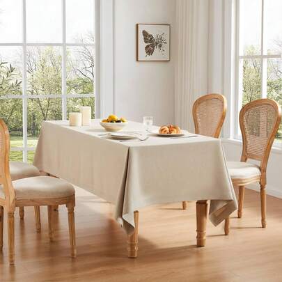 Basic Linen Textured Table Cloth, Linen, Farmhouse Style Light Beige Rectangle Tablecloth, Wrinkle Resistant Washable Heavy Weight TableCloths