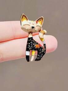 Vintage Black Cat Brooch, High-End Niche Pin Accessory, Designer Brooch - Black - View 2