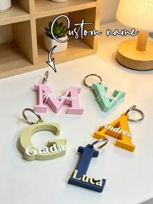 1pc 3D Printed Personalized Custom Letter Name Keychain, Capital Initial Overlaid With Full Name, Distinct Color Layers, Suitable For Students, Couples And Friends, Backpack Bag Charm, Birthday Gift, Back To School Gift, Y3K Aesthetic - Black - View 10
