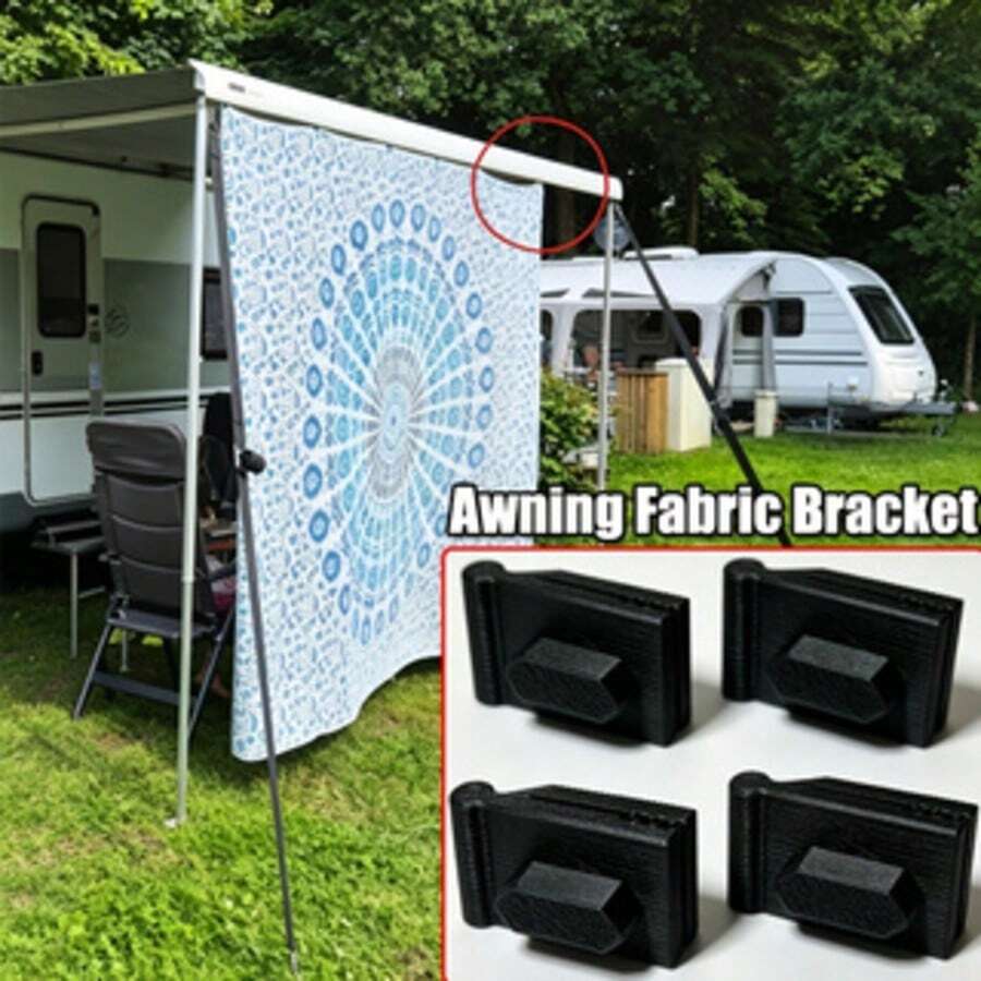 4PCS Awning Fabric Brackets, Compatible With Keder Track For Non-Destructive Installation, Quick Insertion Without Removing Front Pillars, Clamping And Fixing Fabric With Flexible Sliding, Practical Accessories For RV Outdoor Awning Modification - Black - View 1