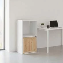 KIWI MOBLEKIT | Wooden Shelves For Storage And Decoration, Cube Or Rectangular Models With Door Or Drawer Options, Modern Auxiliary Furniture For Living Room, Bedroom Or Office - 雙隔層書架 30x29.5x58.5 公分 白色 - 查看 9