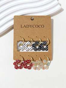 LADYCOCO 4對時尚可愛多色波點壓克力五瓣吊墜耳環，適合女性，約會、派對、禮物，四葉草 - 彩色 - 查看 4