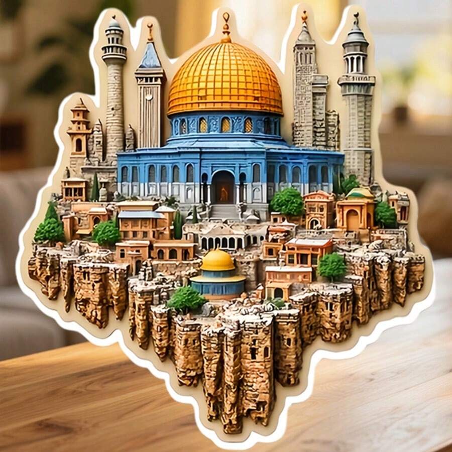 Jerusalem Dome Of The Rock Over Ancient Stone Cliffs Magnet Where The Holy City Rests On Timeless Stone Keepsake For All Metal Surfaces Throughout The Home - A - View 1