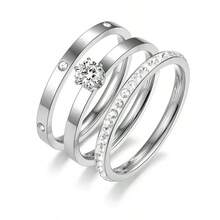 3er Set Edelstahl Silber Sternenhimmel Strass Ring, Exquisite Paar Diamantringe - Silber - Übersicht 3