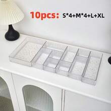 10pcs Transparent Cosmetic Drawer Storage Boxes, Clear Plastic Drawer Organizer, Cosmetic Display Rack, Sorting Storage Box, Suitable For Vanity, Desktop, Bathroom And Kitchen Storage Space - Transparent - View 10