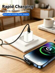 1pc, 66W USB A-To-Type-C Fast Charging Cable, 3m/9.9ft USB-C Fast Charging Cable, Compatible With IPhone 17/16/15/14/13/Pro Max/Plus Series, Compatible With Samsung Series And Other Compatible Android Devices, Suitable For Powering Various Devices Such As Mobile Phones/Tablets/Laptops - Multicolor 2 - View 6