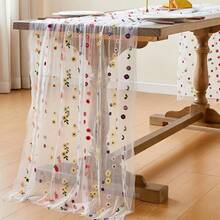 3pcs-Embroidered Tulle Tablecloth Daisy Summer Autumn Table Runner -Floral Tulle Tablecloth Wedding Party Table Runner Wedding Table Runner Tablecloth Wedding Table Runner - Multicolor - View 4