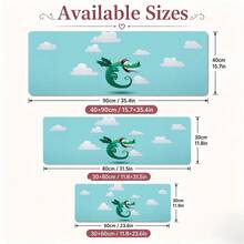 Cute Cartoon Green Dragon & White Cloud Large Vanity Pad, Light Blue Sky Background Print Non-Slip Rubber Extended Mouse Pad, Waterproof Long Keyboard Mat, Suitable For Makeup Desk & Office Desktop Decoration - View 5