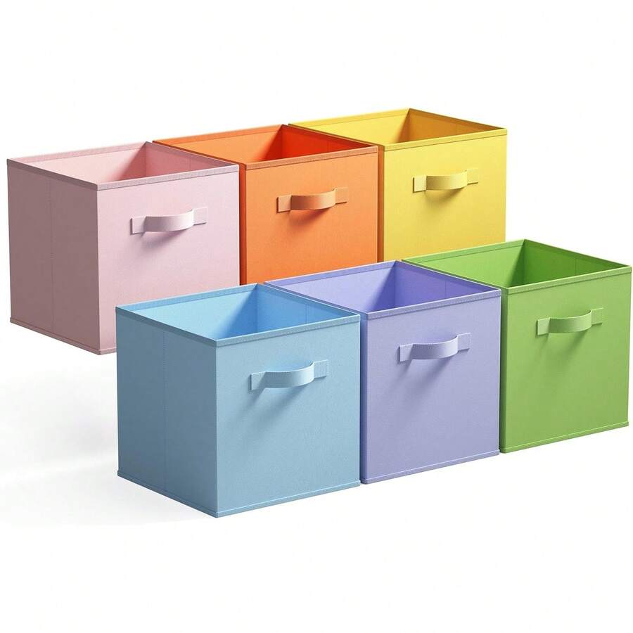 GRANNY SAYS Stoff-Aufbewahrungswürfel, 6er-Pack Aufbewahrungsboxen fürürfelregal, Regalkörbe 32,5 x 32,5 x 32,5, Salbeigrüne Regalboxen mit Griffen, Stoffboxen zur Aufbewahrung für Kallax-WLVT - Bunt - Übersicht 1
