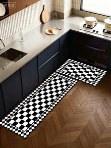 Vintage Black & White Checkerboard Pattern 3.5mm Kitchen Rug, Absorbent Non-Slip Cuttable, Entryway Mat Indoor Bathroom Mat, Covers Kitchen Bathroom Entrance Laundry Room Outdoor Garden - Multicolor - View 2