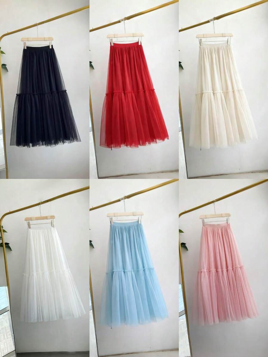 1pc Women's Long 2-Layer 90cm Black White Red Lake Blue Pink Champagne Tulle Petticoat Lolita Adjustable Voluminous Underskirt Soft Girl Puff Skirt Cloud Skirt Tutu Skirt Wearable Long Skirt Lolita Decorative Skirt Tulle Skirt Bridesmaid Dress Bridal Gown Formal Underskirt Suitable For Wedding Banquet Performance Party Cosplay Decorative Skirt Stage Banquet Performance Skirt Dance Performance Skirt Festival Decorative Skirt
