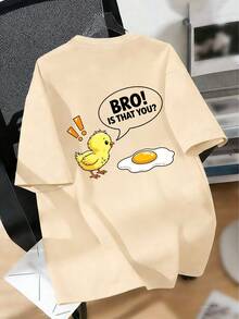 Camiseta de manga corta con cuello redondo y estampado divertido casual para niño preadolescente, top de verano - Albaricoque - Ver 3