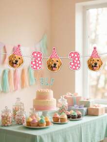 6/12/18pc Custom Dog Cat Photo Birthday Banner, Personalized Pet Face Garland, Puppy Party Decoration, Dog Birthday Banner With Age Numbers Birthday,Personalized Gifts - Multicolor - View 4