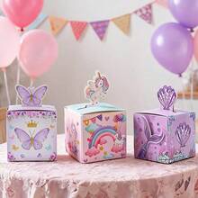 6pcs Paper Party Candy Boxes, Unicorn Mermaid Butterfly Theme Snack Gift Boxes, Suitable For Kids Birthday, Baby Shower, Gender Reveal, Wedding - View 1