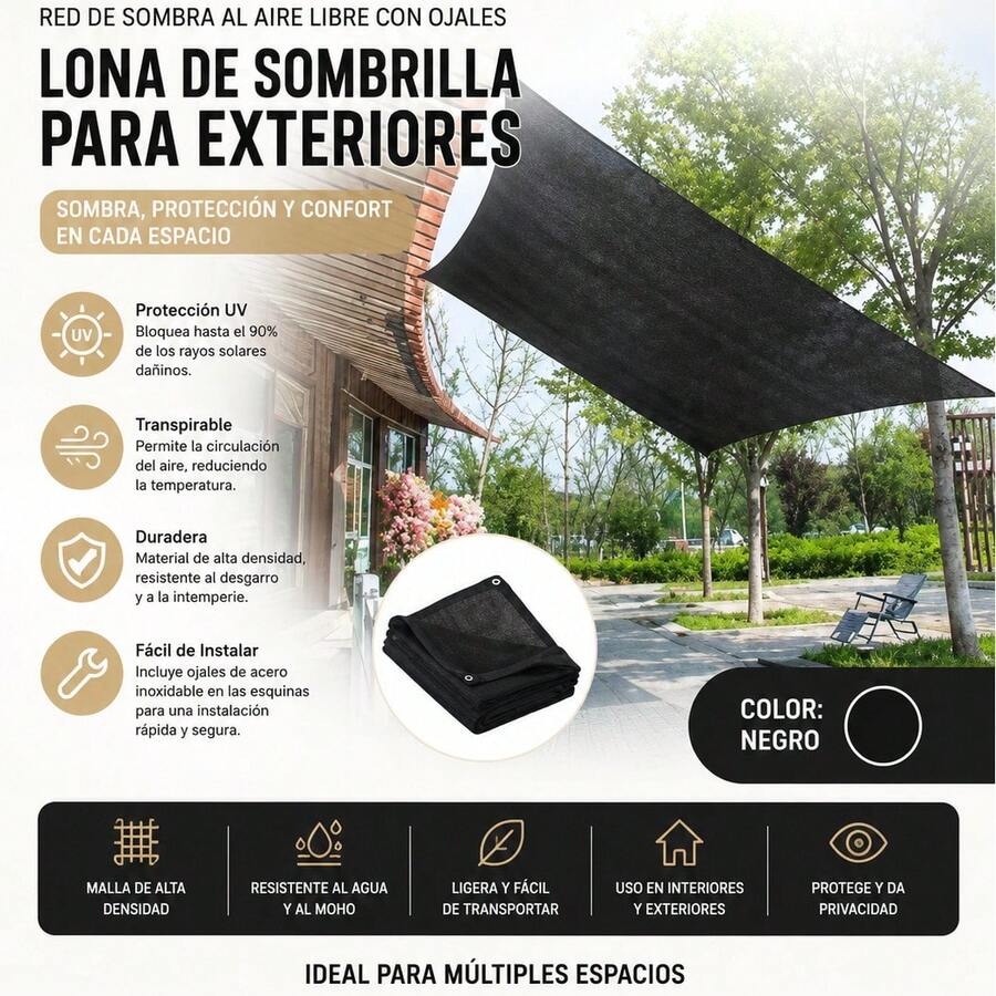 Red de Sombra Al Aire Libre Con Ojales - Lona de Sombrilla para Exteriores, Patio Trasero, Jardín, Granero,Genérico Red de Sombra Exterior con Ojales,Negro, Malla Sombreo y Ocultación,Malla para Sombra de JardíN,Tela de Sombra para Exterior Patio Pergola Balcon Terraza Huerto - A - Ver 1