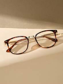 Unisex Square Metal Frame Fashion Glasses, Plain Lens, Leopard Print Eyeglass Frame - Multicolor - View 2