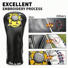 Fun Cartoon Ball Golf Club Headcover / PU Material With Soft Fleece Lining / Standard Universal Size / Golf Club Head Cover / Summer Sports Accessory - Black - View 8