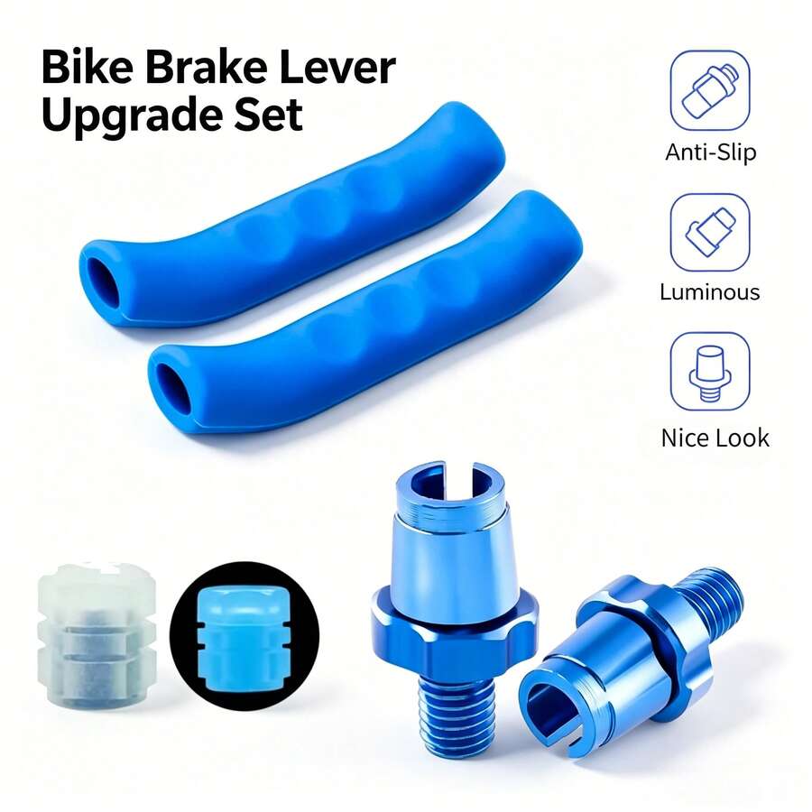 6pcs Brake Lever Modification Kit: Anti-Slip Shock-Absorbing Brake Lever Protective Cover + M7 Brake Adjustment Screw + Glowing Cap, Suitable For Mountain Bikes And Road Bikes.