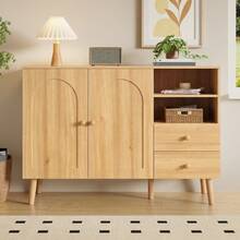 Minimalist-Style Locker/ Storage Cabinet With 2 Drawers And 2 Open Compartments/ Wooden Handles And Feet / Versatile Storage Options / Suitable For Living Room, Dining Room And Hallway - 淺木色 - 查看 1