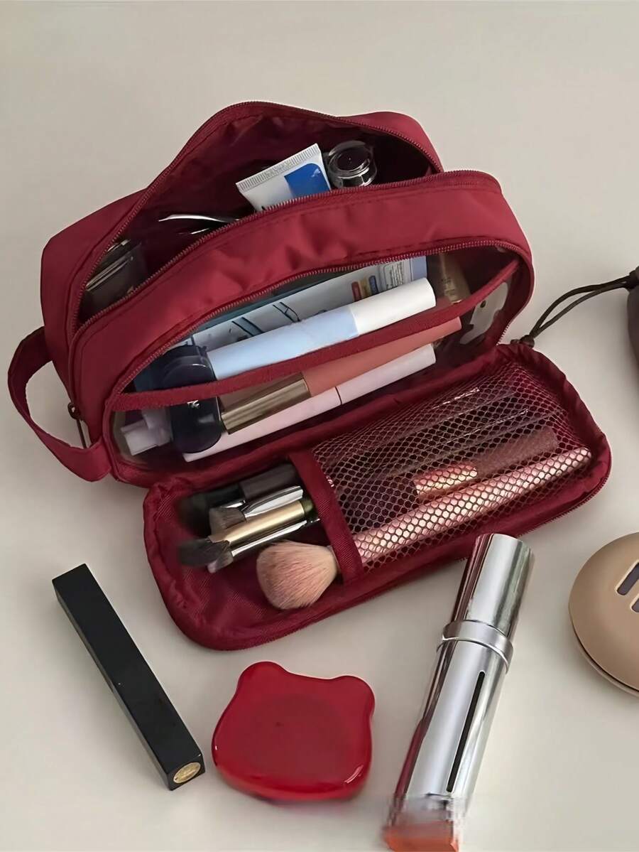 1pc Double Layer Large Capacity Pencil Case - Portable Travel Cosmetic Storage Bag With Multi-Layer Partition, Pencil Stationery Organizer, Multiple Colors Available, Back To School Essential, Handheld Pencil Pouch, New Niche Design, Minimalist Stationery - Double-layer Pencil Case - View 1