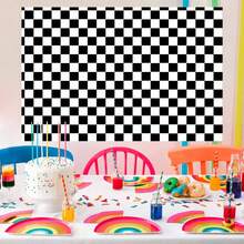 Black And White Checkered Birthday Party Decoration Backdrop Banner - Theme Party - Perfect Decoration - Bedroom Tapestry - Photo Background - Photography Prop - Multicolor - View 7