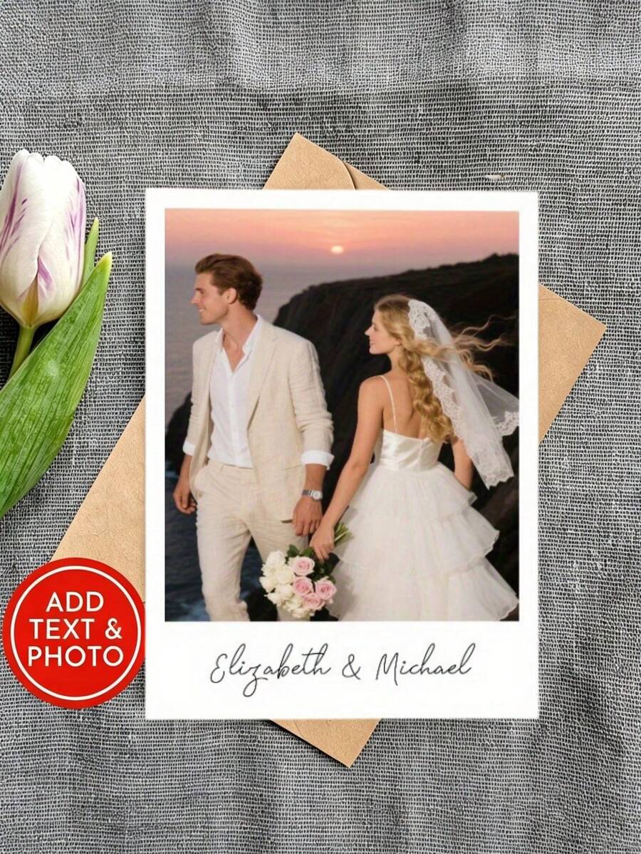 Customized Wedding Anniversary Card, Suitable For Wedding, Valentine's Day, Birthday And Photo Memorial, Customizable Couple Photo And Text Insertion, Handmade Romantic Gift Card, For Husband, Wife, Boyfriend, Girlfriend, Elegant Wedding Keepsake - Multicolor - View 1