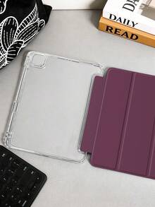 1件透明壓克力三折式梅紅色平板保護殼，相容 iPad Mini6/Mini7/10.2/10.5/Air4/Air5/10.9/Pro11 吋/10代/12.9/Air 11 吋(M2)-2024/Air 13 吋(M2)-2024/Pro 11 吋(M4)-2024/Pro 13 吋(M4)-2024/Air 13(M3 2025)/Air 11 吋(M3) 2025/(A16) 11 吋 11代 - 酒紅色 - 查看 5