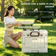 Adjustable Height Multi-Function Outdoor Storage Box With Tiltable Tabletop, Foldable Patio Deck Box With Side Drawers, Suitable For Camping, Backyard And Picnic, Lightweight And Portable Outdoor Storage Cabinet - Multicolor - View 5