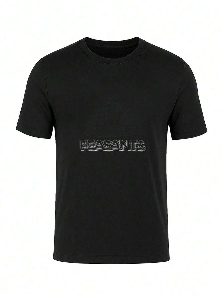 Men Urban Graphic Print T-Shirt Cotton Tee - 黑色 - 查看 1