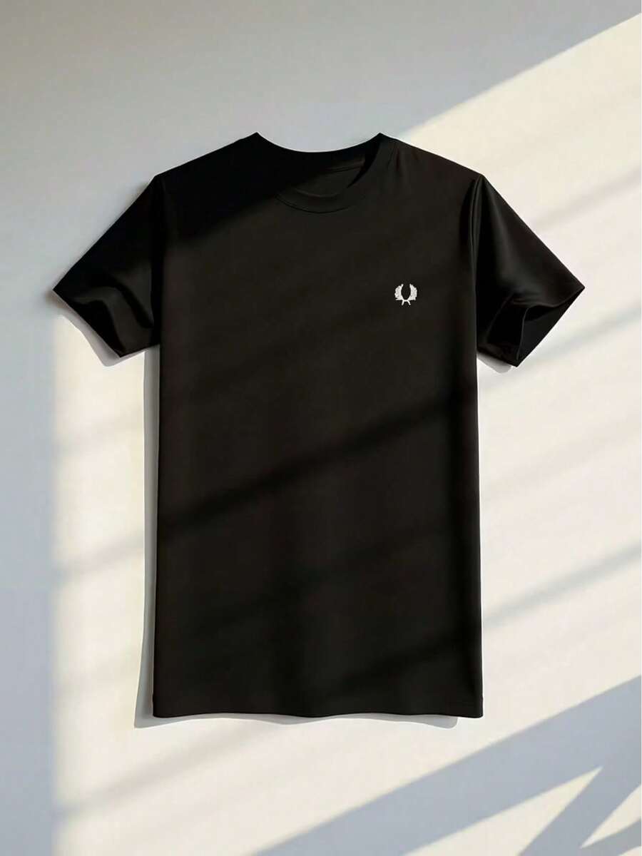 Maglietta con motivo minimalista - Maglietta casual stile street con girocollo nero - Top traspirante per uso quotidiano in estate - Nero - Visualizzare 1