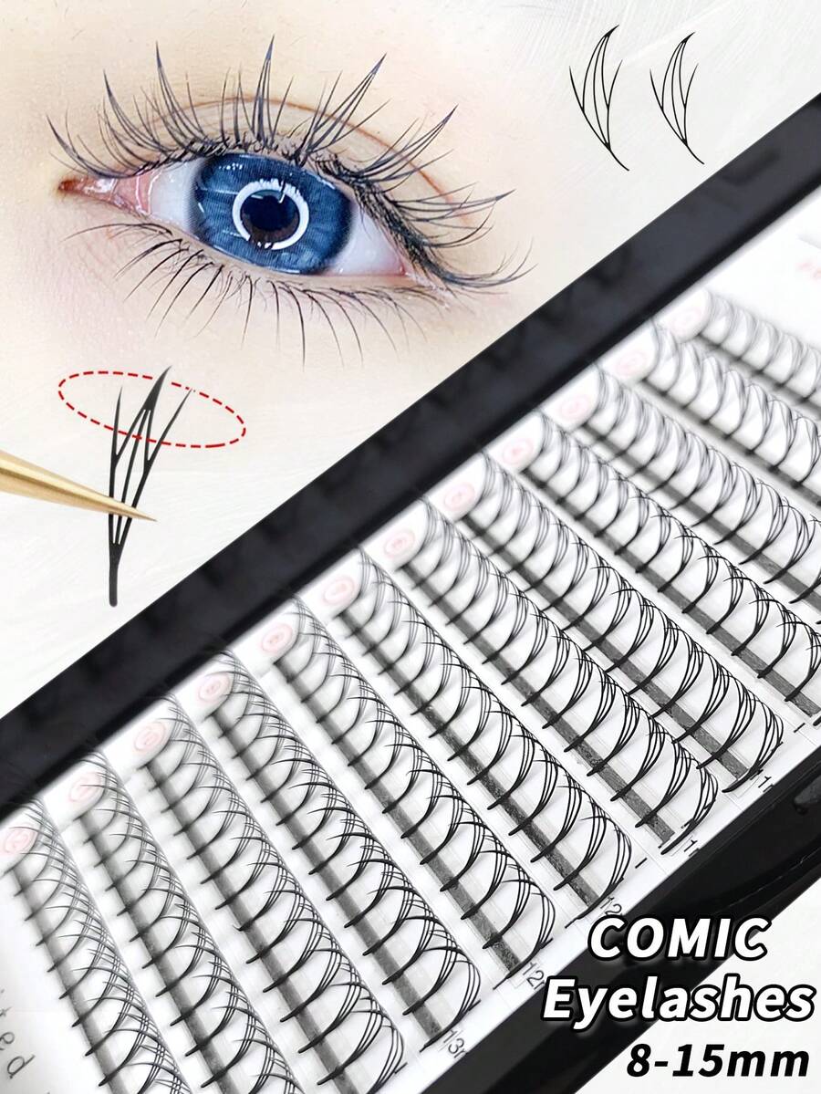 LAKIUU Ekstensi Bulu Mata Manga 12 Baris Bentuk Kipas C/D, Bulu Mata Volume Siap Pakai, Bulu Mata Individual Cashmere, Gaya Bulu Mata Jepang dan Korea 8-15mm