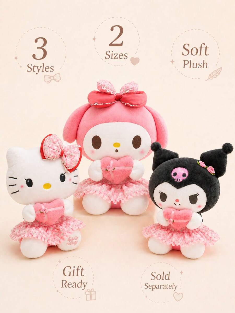 SANRIO 1件 30cm/40cm(11.8in/15.7in) 毛絨娃娃，可愛心形枕頭與花朵洋裝填充娃娃，適合女孩、學生、收藏家，房間裝飾、汽車座椅裝飾、生日禮物