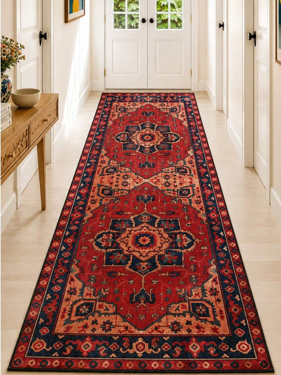 Heza Home Runner Rug, Non Slip Rug, Washable Kitchen Rug, Boho Hallway Rug, Entryway Carpet, Modern Rug - Red - View 1