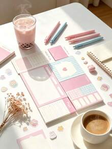 4 Soft Macaron Color Options, Healing Visual Palette. A Complete Set With Daily Plan, Weekly Planner, Habit Tracker, Water Intake Log, Memo & Blank Space Modules. Grid Pages, Dialogue Boxes, Heart Frames With Multiple Writing Sections. Versatile For Study, Work To-Do, Daily Review, And Diet Tracking. Thick Paper, No Ink Bleed, Neatly Cut And Easy To Tear, Notebook Sticker - one-size - View 2