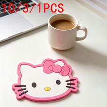 10PCS/3PCS/1PC SANRIO Cute Hello Kitty Silicone Coasters, Non-Slip Heat-Resistant Cup Mats, Home & Office Desk Decor, Perfect Holiday Gift - Multicolor - View 1