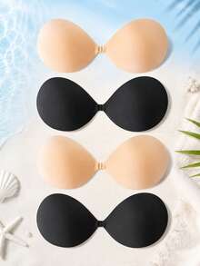 2/4 pièces Soutien-gorge adhésif à coques pleines, soutien-gorge invisible en silicone sans bretelles, coussinets de levage réutilisables et invisibles pour robes dos nu - Multicolore - Voir 3