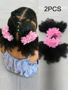 2PCS African Small Curls With Bubble Hair And Ponytail Wig For Children - 黑色 - 查看 9