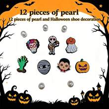 12Pcs Luxury Pearl & Halloween Shoe Charms, Various Unique Removable Patterns, Perfect Gifts For Family, Lovers, Classmates And Kids - Multicolor - View 1